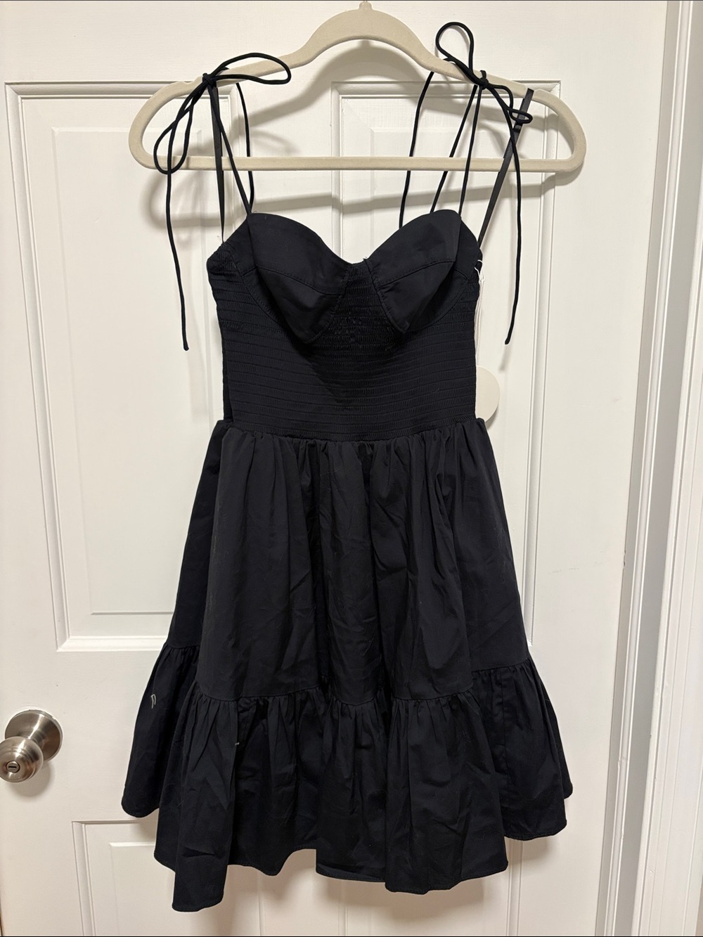 STAUD Black Tie-Shoulder Party Dress